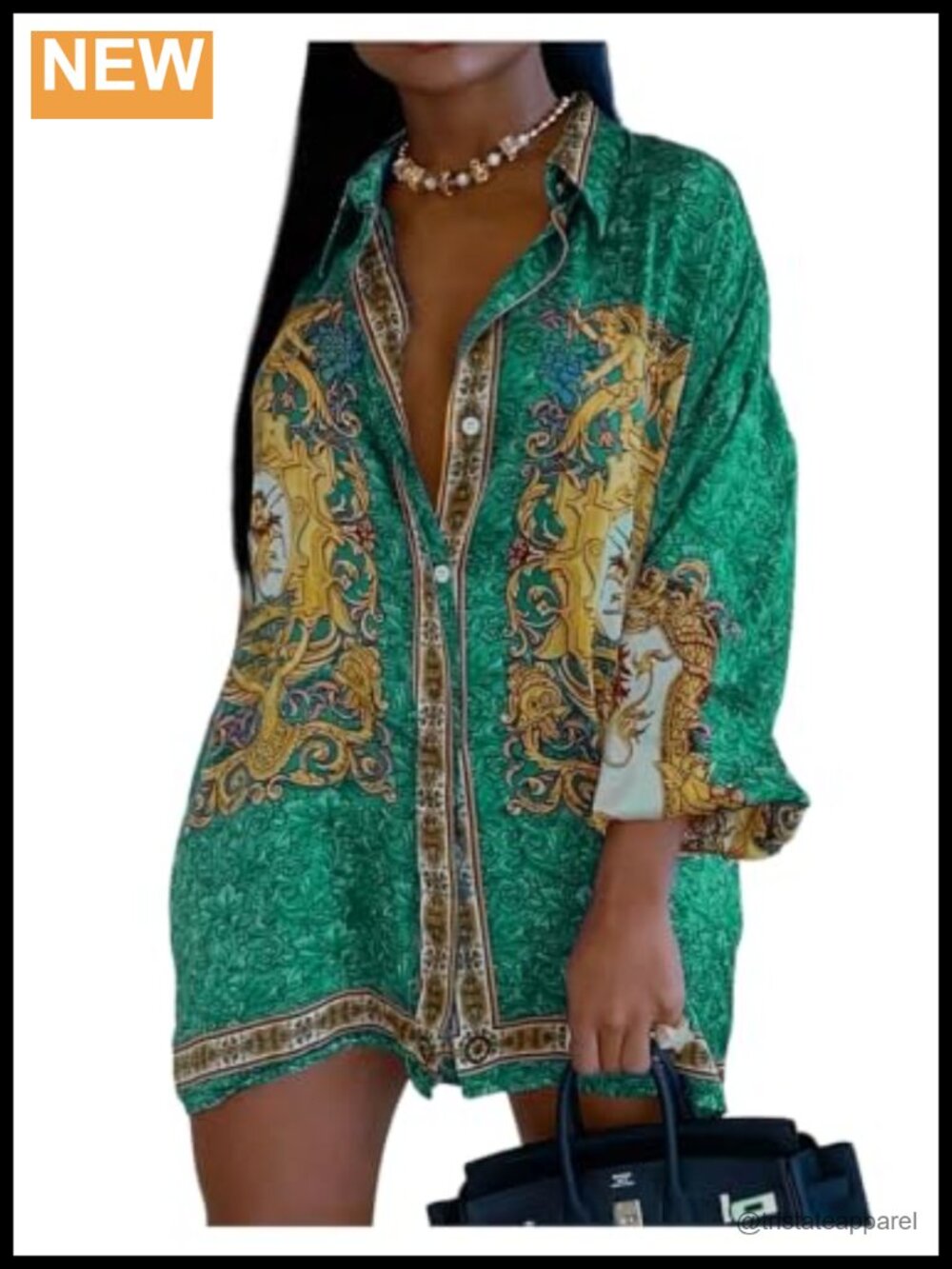 Women's Graphic Print Button Down Shirt 3/4 Sleeve Casual Blouse